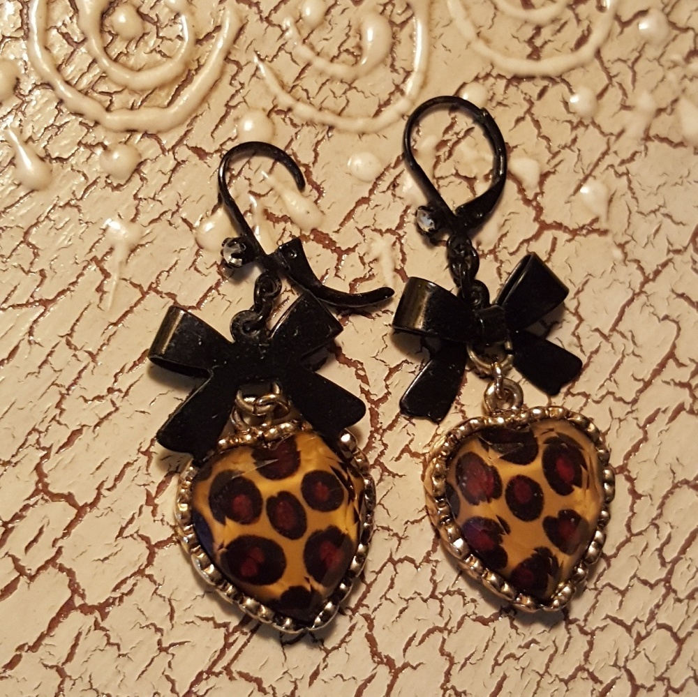 Betsy Johnson earrings,  leopard hearts